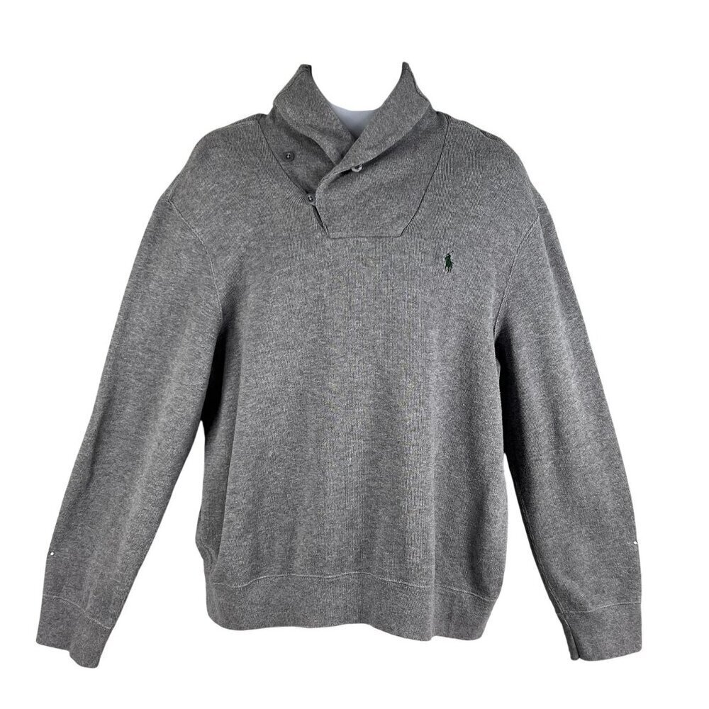Polo Ralph Lauren Mens XL Jersey Shawl Collar Gray Pullover Sweater Quiet Luxury